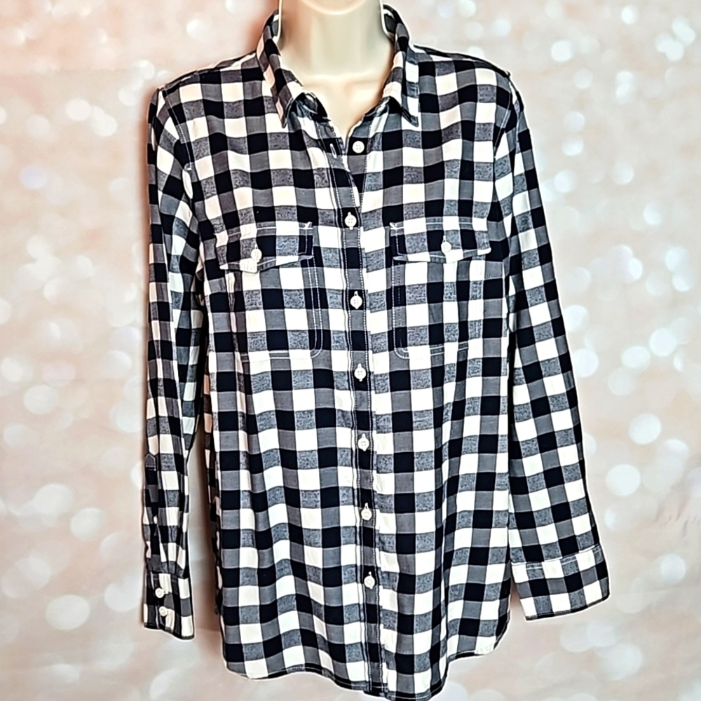 J Crew Factory | Navy and White Checked Perfect Fit Shirt